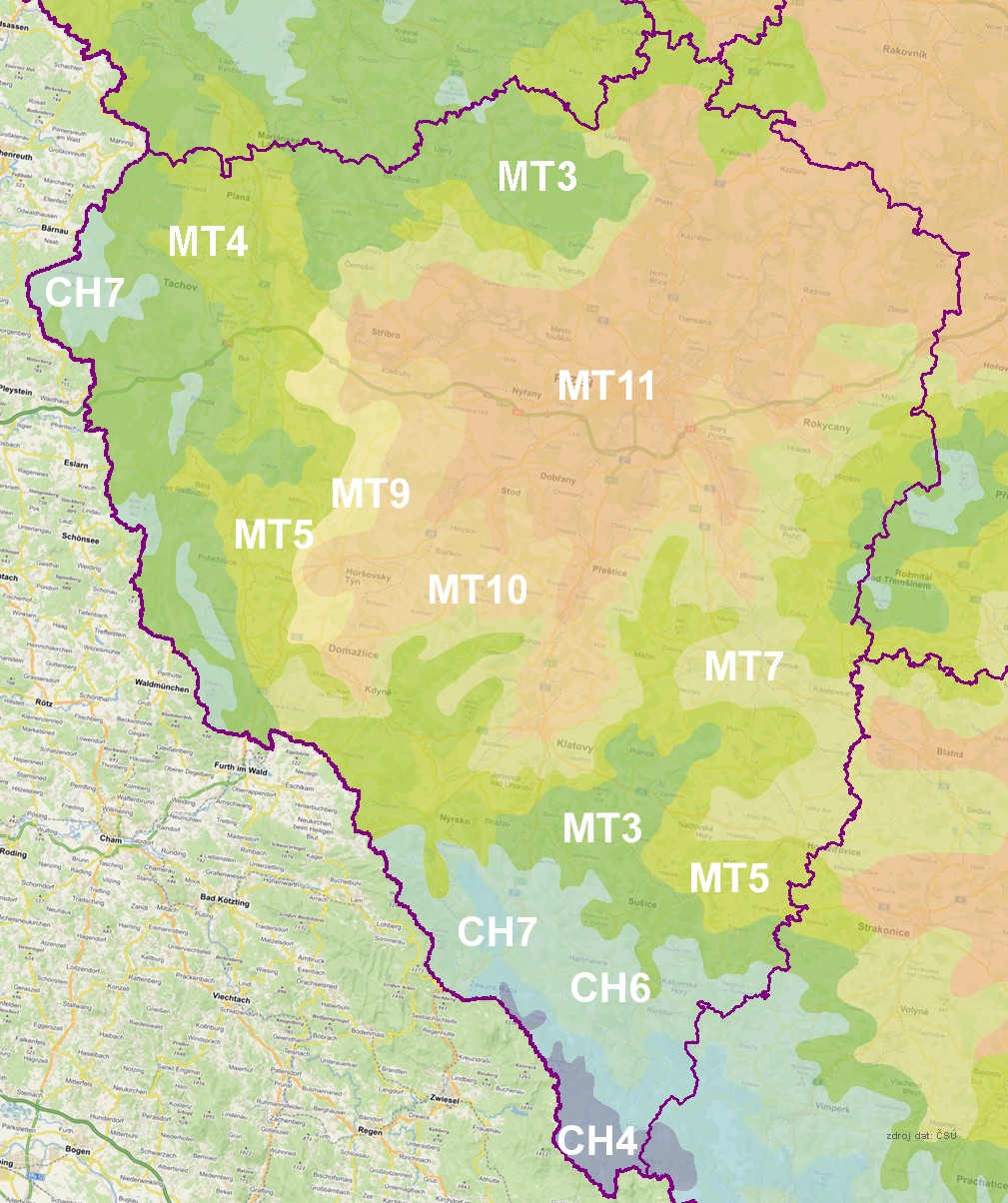 Zdroj: Quitt, E. (1971): Klimatické oblasti Československa, (data: Geografický ústav ČSAV, AOPK ČR)